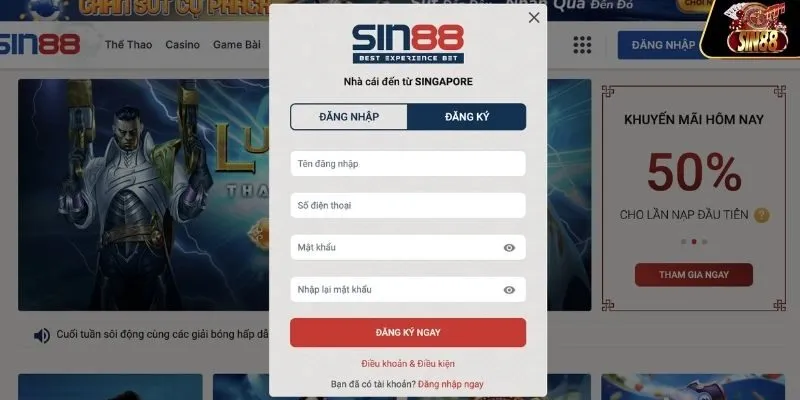 Hướng dẫn đăng ký SIN88